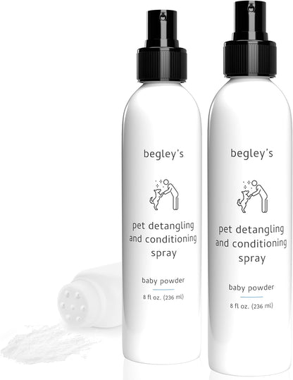Begley's Pet Detangling Spray - Premium Essential Oil Scented Detangler Spray for Dogs, Puppies & Cats - Dog Leave in Conditioner Spray - Dematting Spray for Dogs & Pets - 8 oz, Baby Powder