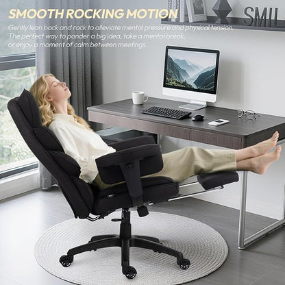 Dowinx Big and Tall Office Chair with Pocket Spring Cushion,High Back Computer Gaming Chairs with Adjustable Armrests,Executive Desk Chairs with Lumbar Support and Footrest,Fabric-Black
