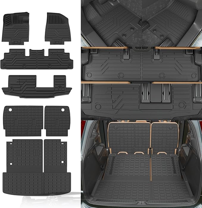 Rongtaod 7&8 Seats Floor Mats Compatible with 2022-2025 2026 Nissan Pathfinder Cargo Mat Trunk Mat Cargo Liner 2nd Row Kick Mats All Weather 2024 Pathfinder Accessories (Floor Mats Full Set 7pcs)
