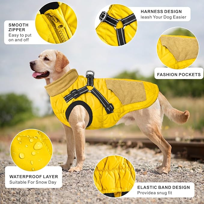 Mosucoirl Warm Dog Coats Pet Clothes, Waterproof Dogs Jacket Reflective Pet Outfits Winter Dog Cold Weather Coat Cozy Snow Jackets Vest for Small Medium Large Dogs Puppy Doggie