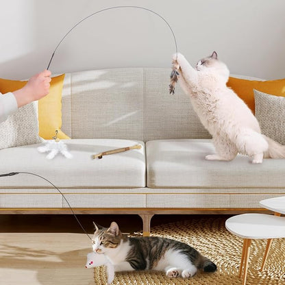 Suction Cup Cat Toys for Indoor Cats,3 in 1 Interactive cat Toys for Indoor Cats,Self Play or Handheld,Feathers & Bells,Realistic Toy Mouse and Silvervine Sticks（Black）
