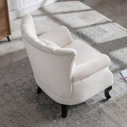 DM Furniture Velvet Accent Chairs Set of 2 with Arm Comfy Living Room Chair Mid-Century Modern Wingback Side Chair Single Sofa Couch for Bedroom Guest Room, Cream