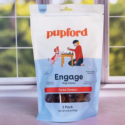 Pupford Turbo Beef Tendon Chews for Dogs & Puppies, All-Natural Dog Chew with Glucosamine for Joint Health, Long-Lasting Toy, Great for Teething (3 Count)