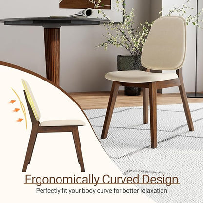 Giantex Wooden Dining Chairs Set of 4, Linen Fabric Upholstered Dining Room Chairs w/Rubber Wood Frame, Padded Seat, Curved Back, Mid-Century Modern Kitchen Side Chair for Home Living Room
