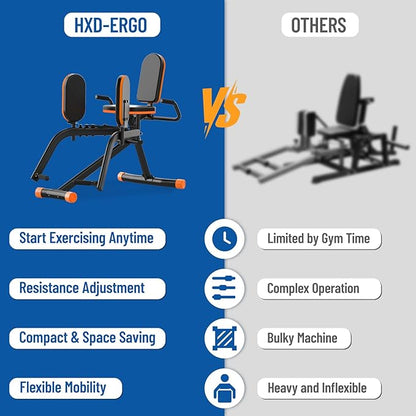 HXD-ERGO Hip Abductor Machine for Home Gym, 6-Level Glute Machine & Thigh Workout Equipment, Booty Builder with Plush Padding, Compact Leg Exercise Euipment for Women & Men
