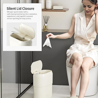 Slim Motion Sensor Trash Can for Bathroom, Automatic Compact Touchless Garbage