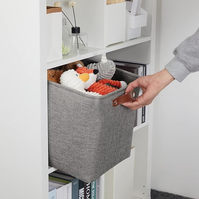 DULLEMELO 12 inch Cube Storage Bins, Large Collapsible Grey Storage Baskets for Square Cubes Organizing, Fabric Boxes Bins for Shelves Nursery Home Office Storage(4 Pack - 12" Grey)