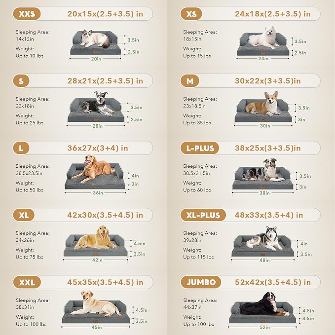 Orthopedic Dog Sofa Bed with Bolster for Small Dogs Cats | Pillow Support for Neck Relief, Egg Crate Foam, Waterproof Liner, Anti-Slip Bottom, Removable Bolster Cover, 20 x 15 Inch