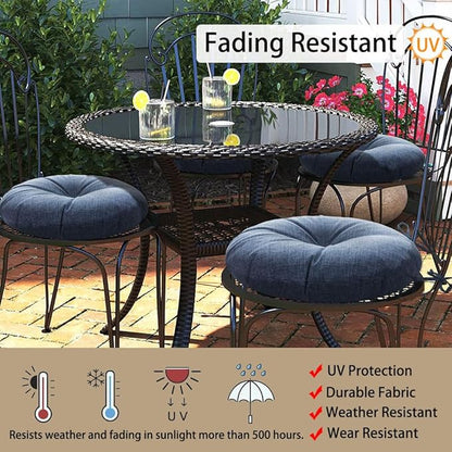 Magpie Fabrics Outdoor Round Bistro Seat Cushions with Ties, 15"x15"x4" Set of 2, Tufted Waterproof Barstool Chair Pads for Patio Home Garden Office, Navy Textured