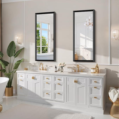 Black Bathroom Mirror 20 x 48 Inch Rectangle Wave Beveled