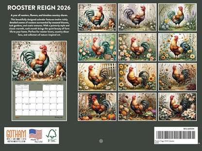 Rooster Calendar 2026 Wall Monthly Roosters Gifts For Rooster Lovers Women Men | American Made In The USA