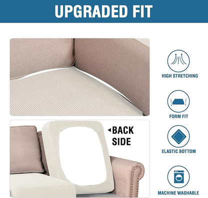 H.VERSAILTEX Super Stretch Individual Seat Cushion Covers Sofa Covers Couch Cushion Covers Slipcover Sets Thick Jacquard Textured Twill Fabric (1 Piece Chair Cushion Cover, Cream)