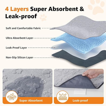 LOOBANI Washable Puppy Pads Waterproof 18"x24", 4 Pack, Gray | Soft Reusable Pee Pads For Dogs, Floor, Crate, Bed, Incontinence, Housebreak, Fast Absorbent, Non-Slip, Leakproof