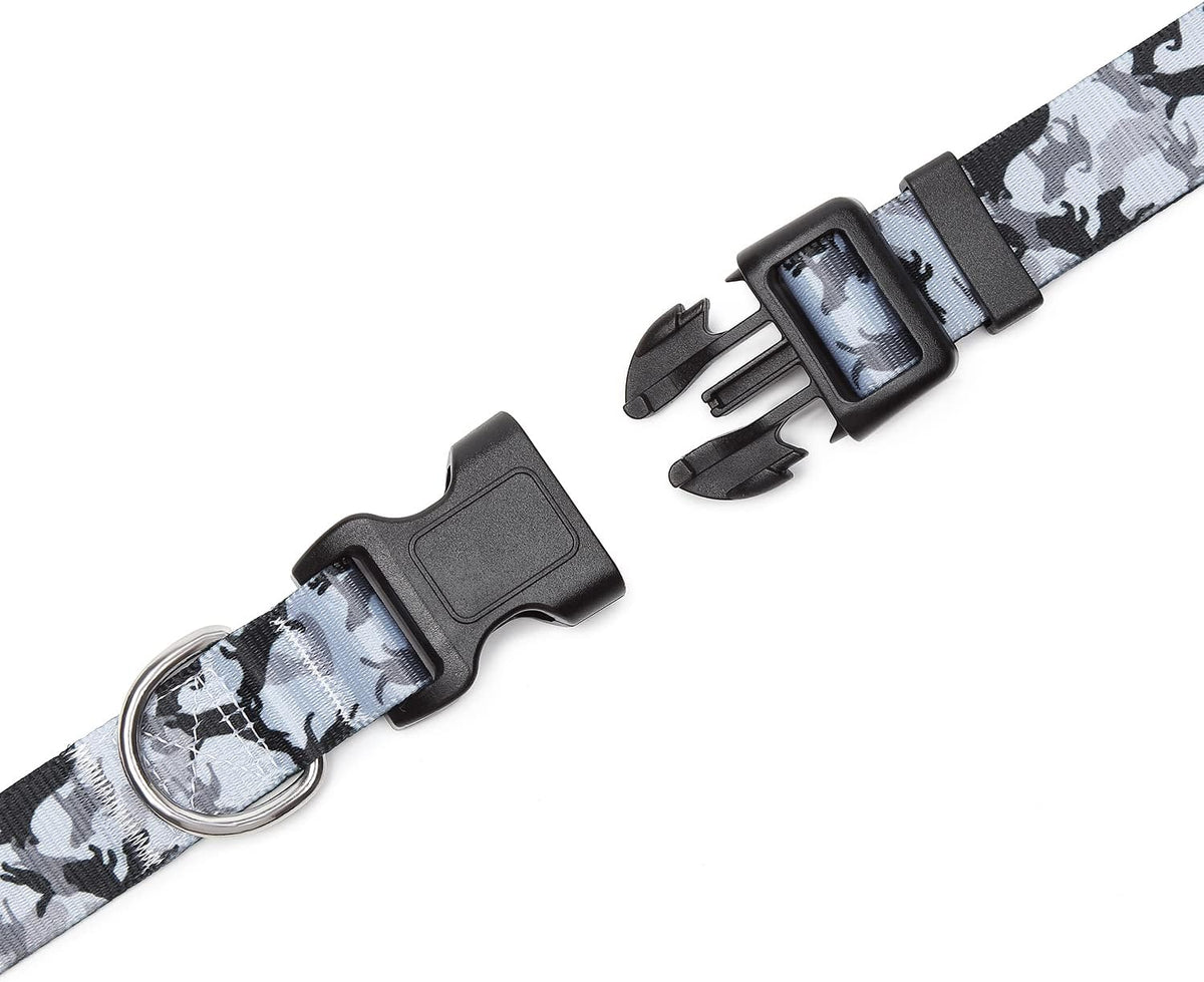 Mercano Adjustable Dog Collar - Special Design Patterns, Soft Nylon Comfortable Sturdy Pet Collar for Small Medium Large Dogs (M, Dog Camouflage Grey)