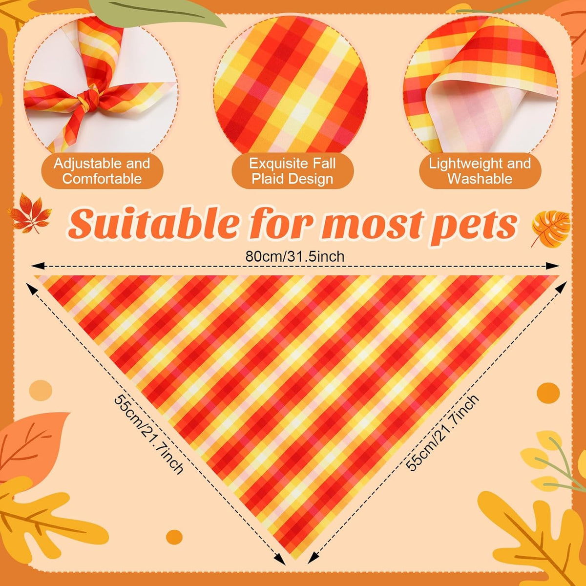 Weewooday 50 Pcs Fall Dog Bandanas Bulk Plaid Bandanas for Dogs Autumn Soft Doggie Bibs Adjustable Triangle Scarves for Small Medium Large Pet Costume(Plaid Pattern, 31.5 x 21.7 x21.7 Inch)