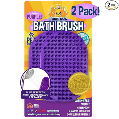 Bodhi Dog Shampoo Brush - Pet Grooming & Bath Supplies for Dogs and Cats - Bath Brush for Long & Short Hair - Premium Scrubber for Shower, Showerhead, Sprayer & Bathing (2-Pack, Purple)