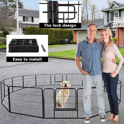 BestPet | Dog Playpen | 24 Inch, 16 Panels | Heavy Duty Metal Pet Exercise Pen | Indoor Outdoor Fence Panels | Rust-Resistant, Removable, Tool-Free Setup | Anti-Skid, Expandable Design