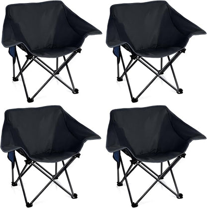 4 Pack Portable Camping Chair Compact Collapsible Outdoor Folding Sports Chairs for Adults Heavy Duty Camp Sporting Events Park Lawn 400 Lbs Black Black