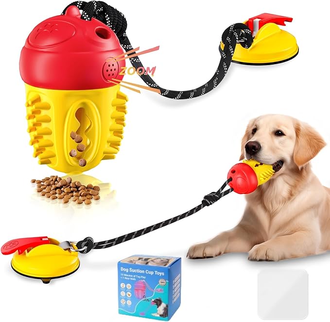 Interactive Dog Toys Tug of War,Dog Puzzle Toy Squeaky for Medium Small Breed Mental Stimulation,Indestructible Food Dispensing Dog Toy to Keep Busy,Red Yellow