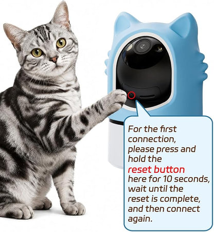 ALIOBC Pet Camera with Phone App Laser Toy 2K Cat Camera no Subscription | Auto Tracking Night Vision 355° Pan 2-Way Audio Dual-Band WiFi Indoor Pet Cam （Sky Blue）