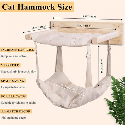 JSPYFITS Wooden Cat Furniture Wall Mounted, Double Layer Hammock, Large Size 18.9″ Removable Multi-Function Cat Bed for Sleep/Play/Climb, Kitten Window Perch, Easy DIY Installation(Beige)