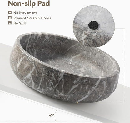 Karibiber Marble Dog Bowl, 6lbs Weighted Dog Food Bowl, Non-Slip Large Heavy Water Bowls, Grey Stone Food and Water Dish for Medium Dogs, Natural Marble, Easy to Clean, Holds 6 Cups