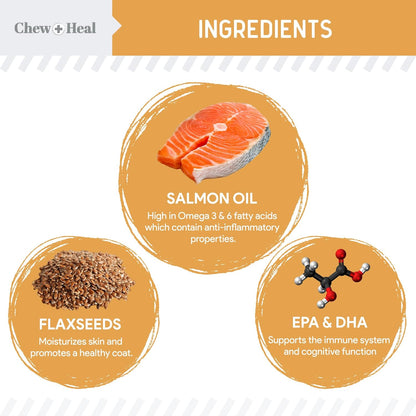 Omega 3 Fish Oil for Dogs -360 Soft Chew Omega Treats for Skin and Coat -Salmon Oil Blend of Essential Fatty Acids, Vitamins, Antioxidants, Minerals -Made in USA (2 Packs of 180, Chicken Flavor)