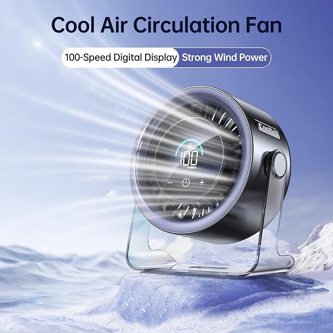 Coolhill USB Desk Fan for Bedroom: 100 Speeds Digital Display Quiet Table Fan