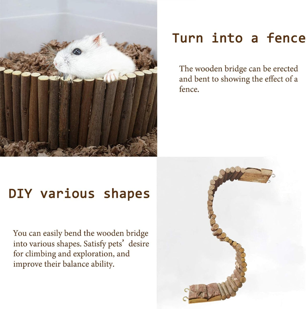 Hamiledyi Hamster Suspension Bridge Rat Long Bendy Bridge Wooden Climbing Ladder Cage Accessories for Syrian Hamster Gerbil Mouse Rat(21.6x2.7 inch(L*W))