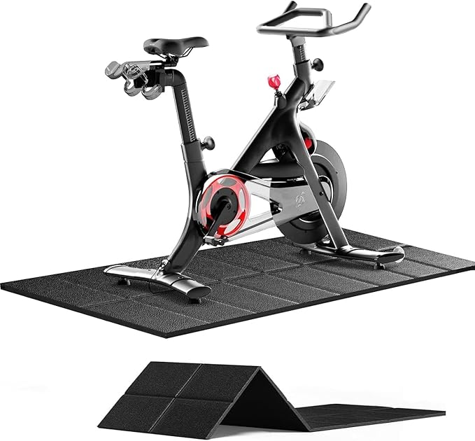 Mat for Exercise Bike Treadmill Walking Pad on Carpet 63x30,Compatible with Peloton, 1/4" Indoor Bike Trainer Mat for Hardwood Floors, Spin Stationary Bike, Equipment Stability, Noise Shock Absorption