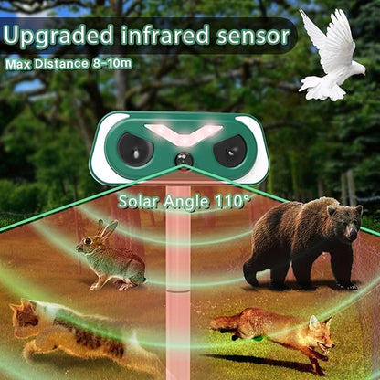 2026 Upgraded Solar-Ultrasonic-Animal-Repellent Outdoor, Deer Repellent Devices Squirrel Cat Raccoon Rabbit Dog Deterrent, Keep Skunk Away Motion Detection with Flash Light for Yard Garden Lawn 1-PACK