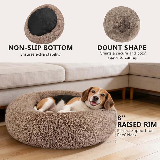MIXJOY Orthopedic Dog Bed Comfortable Donut Cuddler Round Pet Beds Ultra Soft Washable Dog and Cat Cushion (20''/23''/27''/30'') (27'', Brown)
