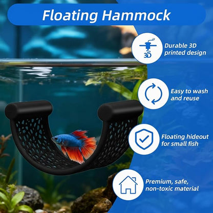 Black Betta Fish Hammock, Aquarium Floating Rest Platform for Small Fishes Floating Bed for Small Fish Betta Hammock Fishes Tank Accessories for Shrimp Fishs Bettas (Black)