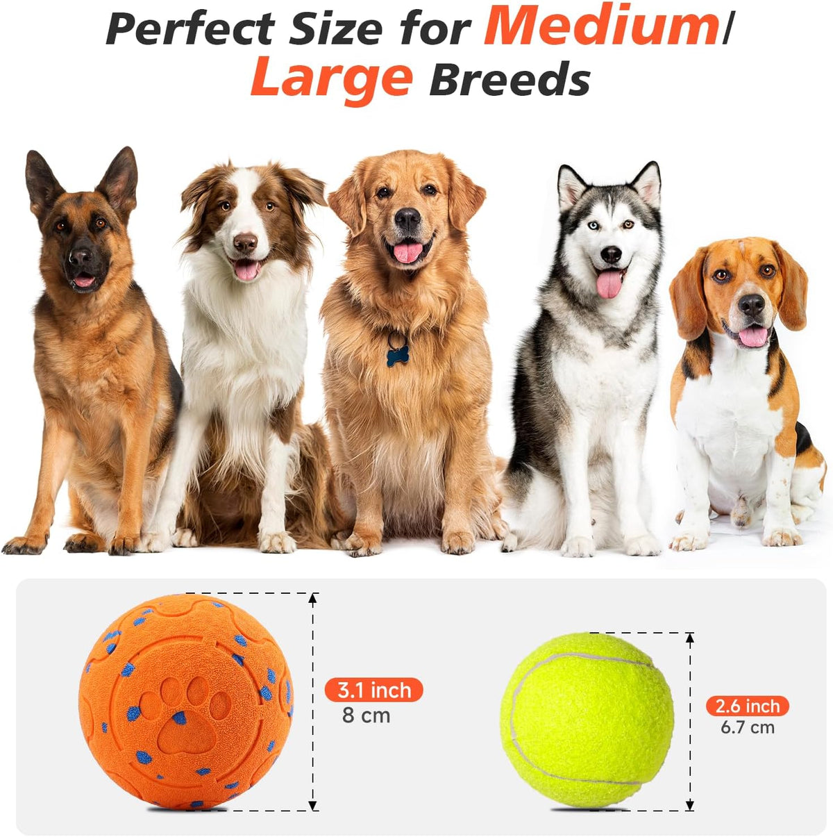 Interactive Dog Ball Toy, Automatic Moving Bouncing Rotating Smart Ball with 3 Modes, Durable E-TPU Material for Medium & Large Dogs, IP54 Waterproof Stimulation Toy to Keep Dog Busy & Active
