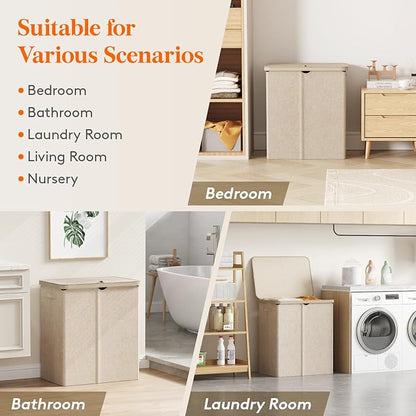 Lifewit 145L Laundry Basket with Lid, Large Laundry Hamper with Plastic Handles and Removable Bag, Foldable Tall Dirty Clothes Hampers for Laundry for Laundry Room, Bedroom, Bathroom, Dorm, Beige