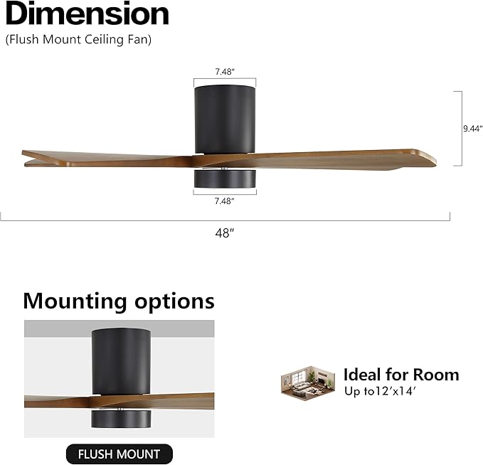 WINGBO 48 Inch Flush Mount DC Ceiling Fan