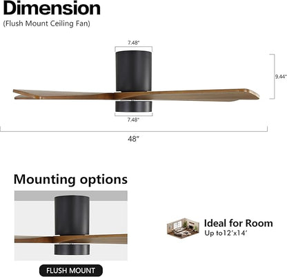 WINGBO 48 Inch Flush Mount DC Ceiling Fan