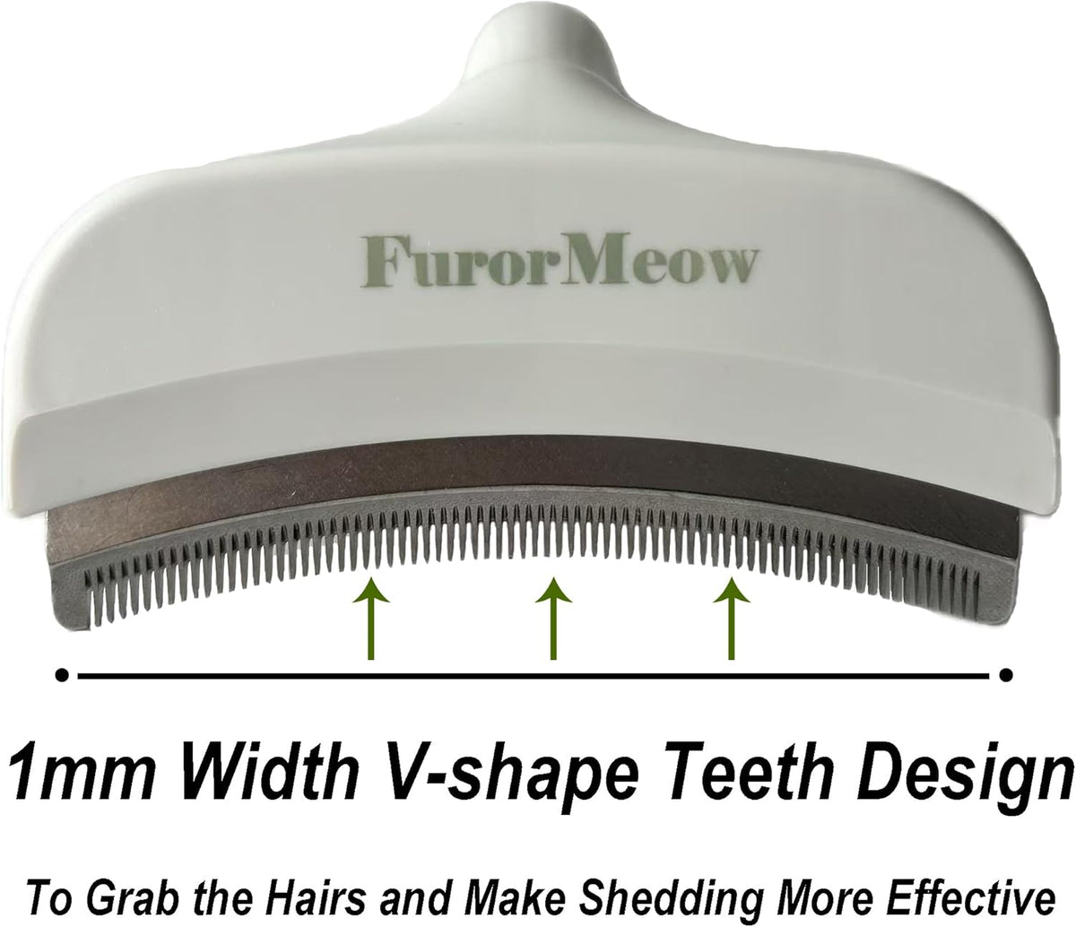 Pet Deshedding Tool with Curve Blade, Cat Grooming Brush, Tight V-shaped Teeth Shedding Comb for Cats and Dogs (White, Large)