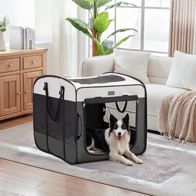 Dog Kennels and Crates for Medium Dogs, Portable Pop Up Indoor Pet Cage with Sturdy Wire Frame, Collapsible Travel Crate Soft Sided Cat Bag Escape Proof (Gray, 36.0" L x 23.0" W x 28.0" H)