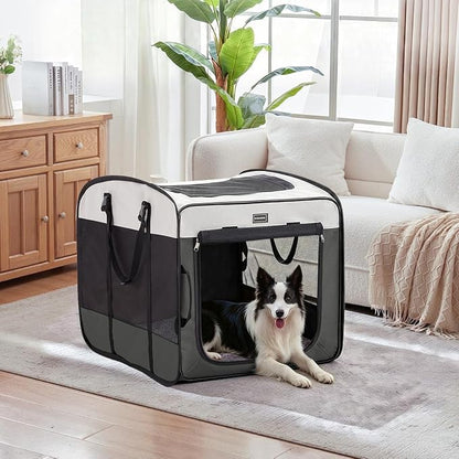 Dog Kennels and Crates for Medium Dogs, Portable Pop Up Indoor Pet Cage with Sturdy Wire Frame, Collapsible Travel Crate Soft Sided Cat Bag Escape Proof (Gray, 28.0" L x 18.0" W x 22.0" H)