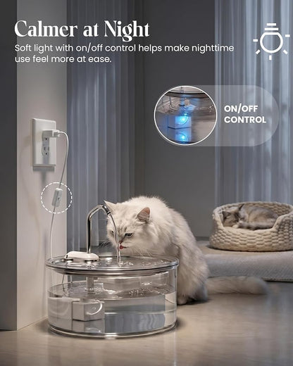 Tomxcute Glass Cat Water Fountain, 108oz Quiet Pet Dispenser for Drinking | Prevents Feline Acne, Visible Water Level, Sleep-Friendly Silent Pump, Dishwasher Safe, 3-Layer Filtration