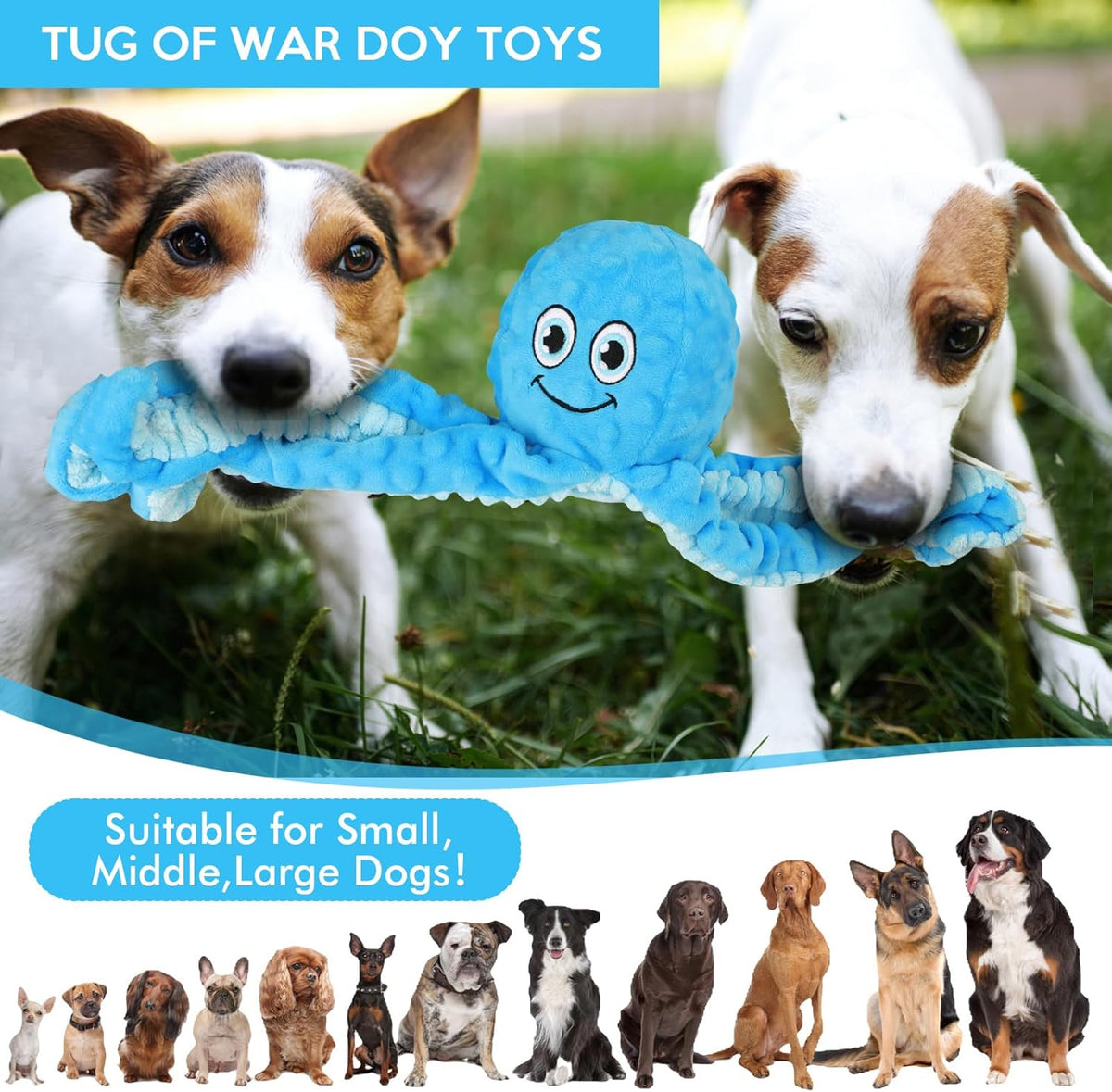 Squeaky Dog Toys Octopus Stuffed Crinkle Toy, Puppy Chew Toys for Teething, Durable Tug of War Interactive Plush Dog Toys for Puppies Small, Medium, and Large Dogs