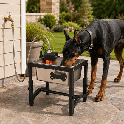 2.8 Gallon Elevated Large Dog Water Bowl, Automatic Dog Water Bowl Dispenser, 4 Adjustable Height Raised Dog Bowl Stand for Large Breed Relief Joint Pressure, Easy Clean for Indoor & Outdoor Uses