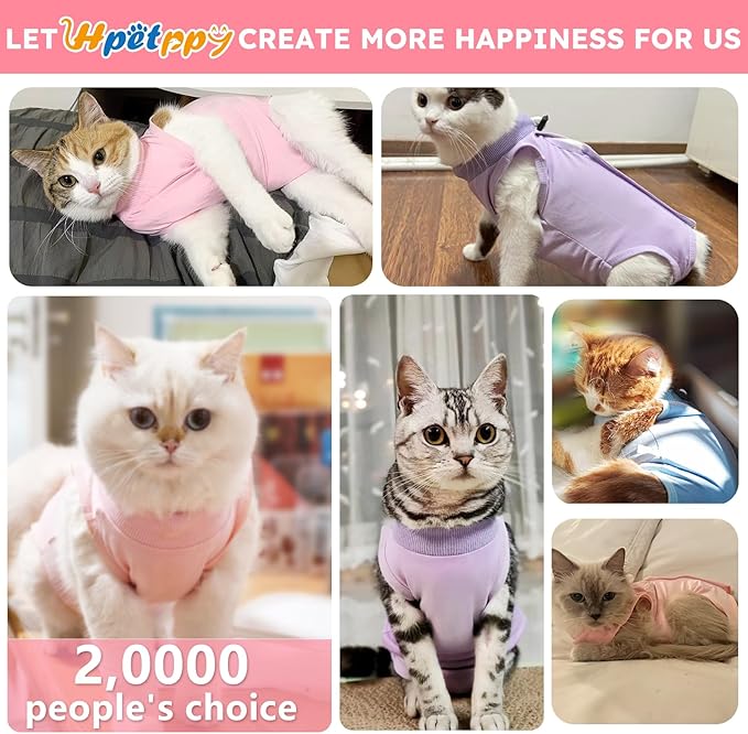 Cat Recovery Suit for Spay Abdominal Wounds, Kitten Onesie Bodysuit for Cats After Surgery, Cat Surgery Recovery Suit Female Cone of Shame Alternative for Cats Anti Licking (Pink,M)