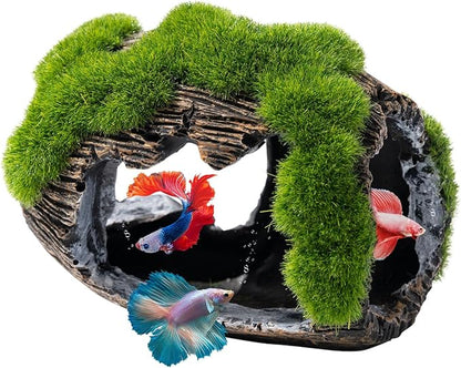 Rislobx Betta Fish Broken Barrel Decor Tank Accessories, Resin Fish Cave Aquarium Hide Tank Decoration (Small)