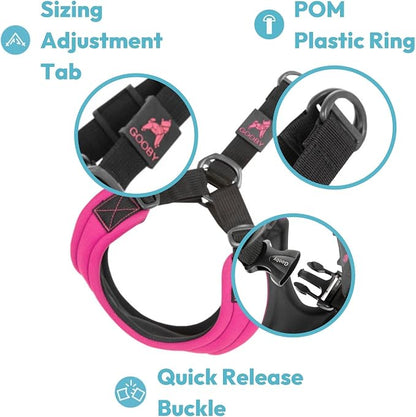 Gooby Escape Free Sport Dog Harness, Choke-Free, Red, Small | Patented escape-free frame; Reduces choking; 4-point adjustment; Soft neoprene padding; Durable webbed straps