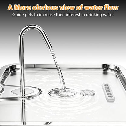 15L/4Gal Stainless Steel Dog Water Fountion Pet Fountain,1Set Filter | Ultra Quiet,Extra Large Capacity,5 Layer Filtration System,Water Level Window & LED Light, ,Visible Faucet Style Spout