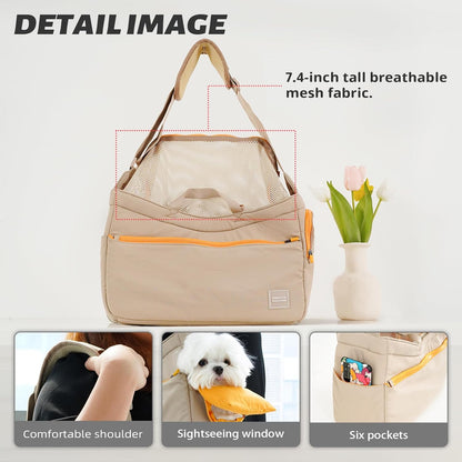 Soft and Comfortable Pet Carrier and Business Backpack with Strong Support - Ideal for Business, Travel, and Outings with Small Dogs and Cats (Kahki,15.7" L x 5.5" W x 9.8" H，up to 16lbs