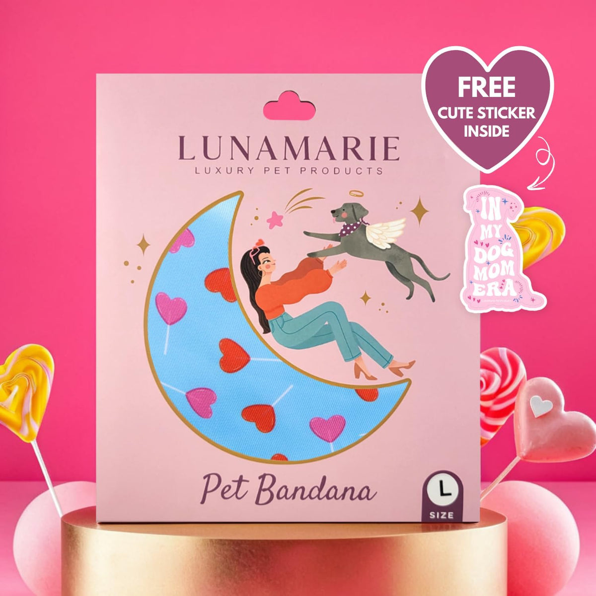 LunaMarie - Luxury Pet Birthday Bandanas -Premium & Silky Poly Fabric | 100% Handmade | Custom Shape Dual Layered (LoviePop, Small)
