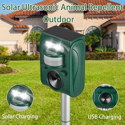 Solar Ultrasonic Animal Repellent Outdoor, Squirrel Deer Repellent Devices Motion Detection,IP65 Waterproof Cat Mouse Raccoon Dog Bird Repellent Deterrent 2 Pack